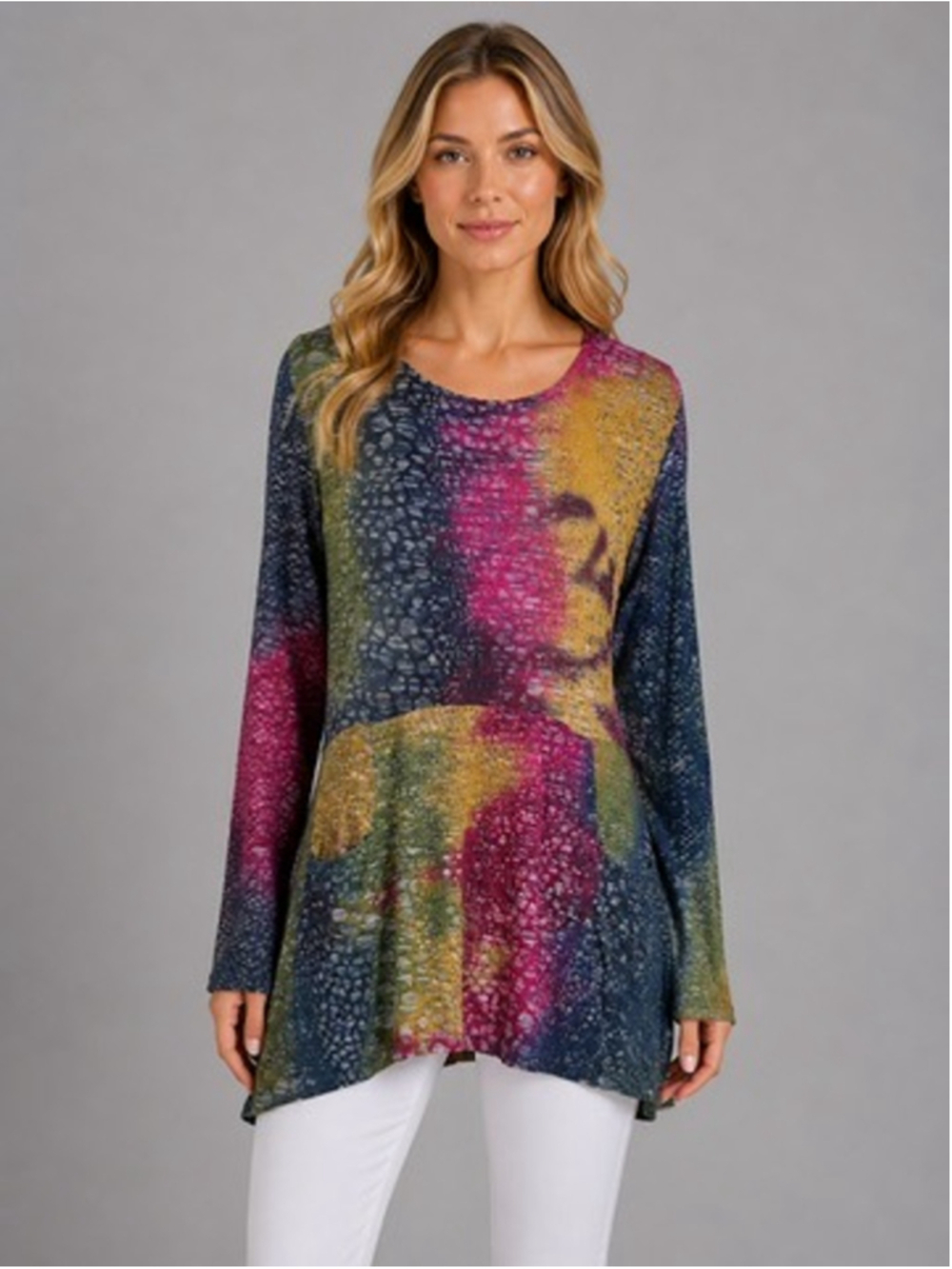 Kamana Womens Tunic Top Size S Abstract Multicolor Burnout Artsy Boho Lagenlook
